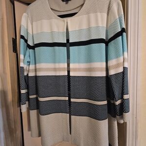 Misook Women's Striped Blazer - Cream, Black, Blue